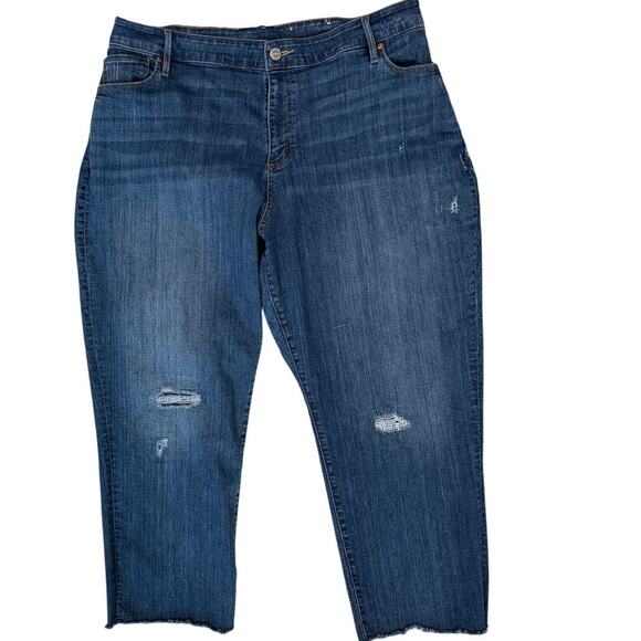 LOFT Modern Straight Jeans Distressed Raw Hem Cropped Women’s 26 EUC - Picture 2 of 4